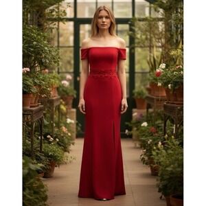Sequin Hearts Jr's Sz 9 Red‎ Off Shoulder Mermaid Prom Gown Elegant Formal Dress